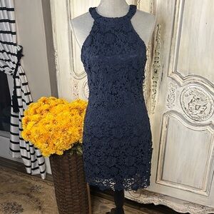 Lulus Elegant Navy Lace Dress